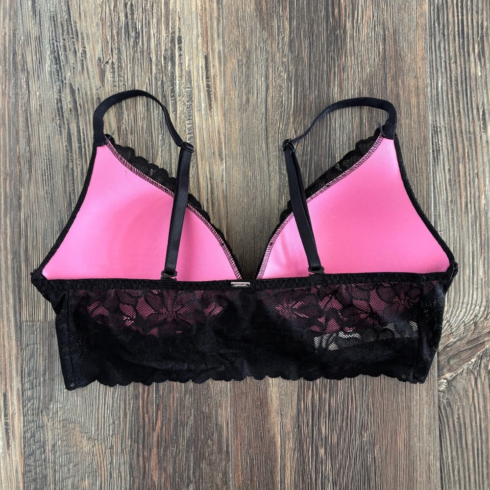 PINK Victorias Secret Convertible Push Up Bralette M Black Lace No Underwire - Picture 2 of 12